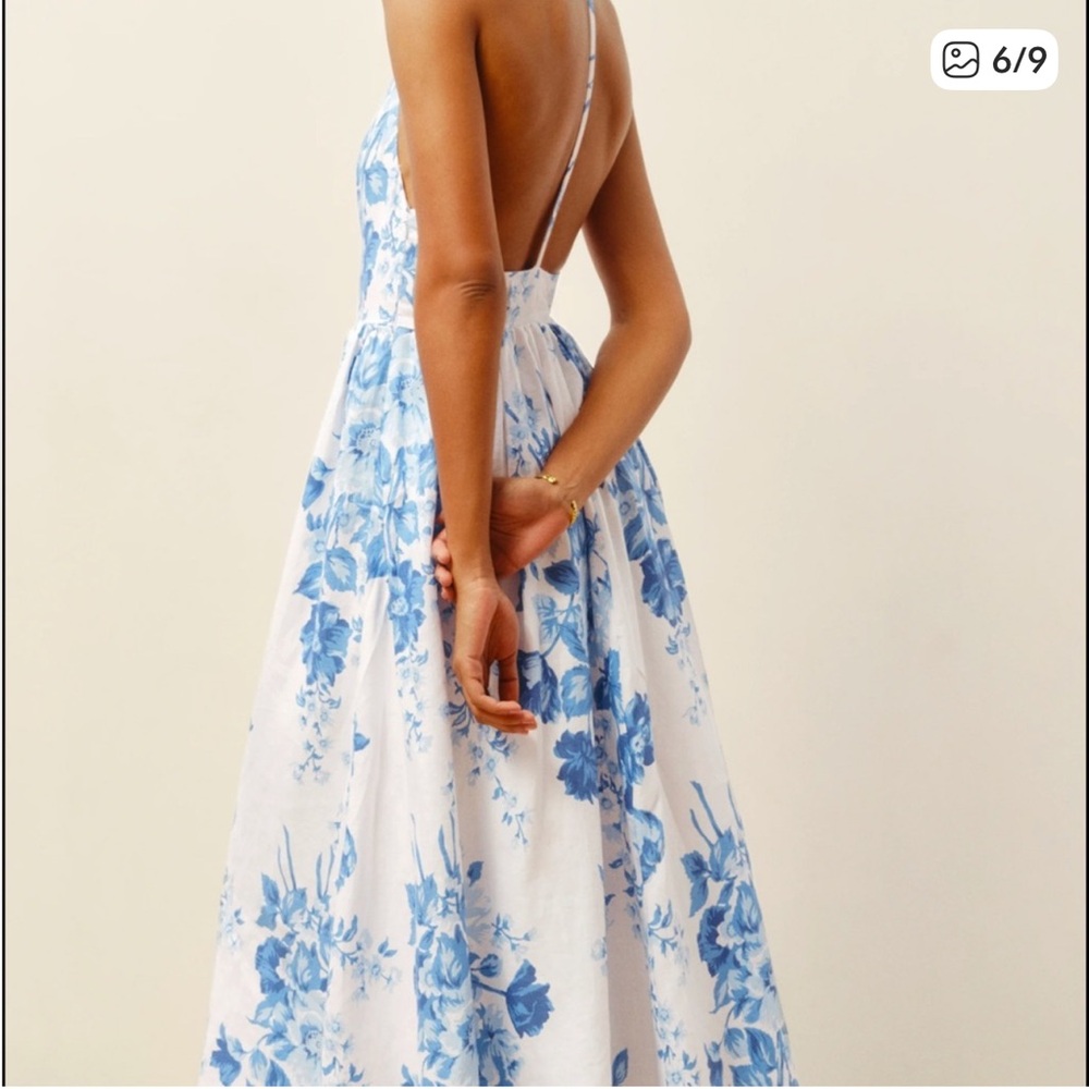 Reformation Percy Linen Floral Midi Dress in Verna Size 8 - Picture 12 of 12